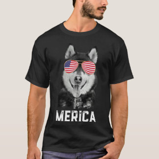 Camiseta Merica Curiosa Siberian Husky Perro Americano Fl