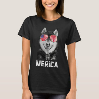 Camiseta Merica Curiosa Siberian Husky Perro Americano Fl