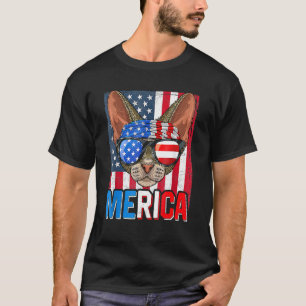 Camiseta Merica Devon Rex Cat Sunglass Bandera Estadouniden