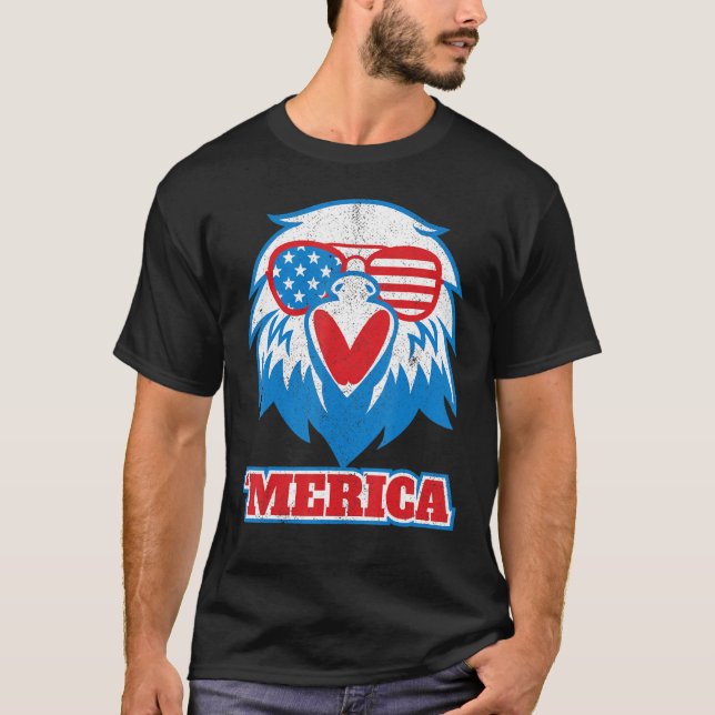 Camiseta Merica Eagle Ue Bandera Glasses 4 De Julio Ave (Anverso)