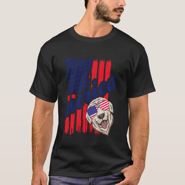 Camiseta Merica Ee.Uu. Perro Con Bandera Estadounidense Sun (Anverso)