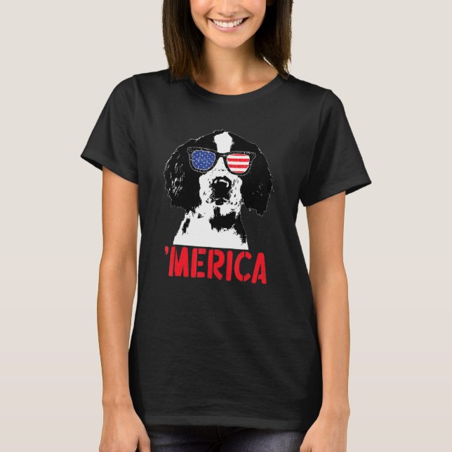 Camiseta Merica Englisth Springer Spaniel Bandera Americana (Anverso)