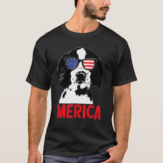 Camiseta Merica Englisth Springer Spaniel Bandera Americana (Anverso)