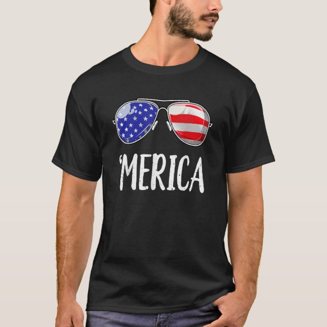 Camiseta Merica Flag Sunglasses  Patriotic 4th Of July Men (Anverso)