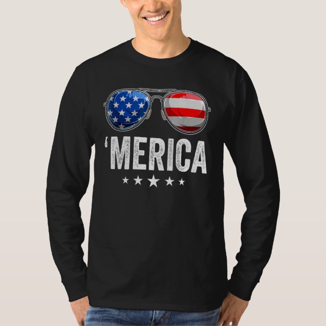 Camiseta Merica Flag Sunglasses Shirt Patriotic 4th of July (Anverso)