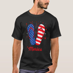 Camiseta Merica Flip Flops Fuegos artificiales De Bandera E