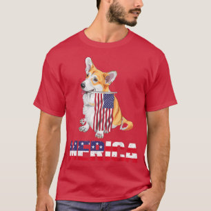 Camiseta Merica Funny Corgi Perro Bandera de Estados Unidos