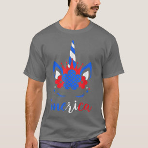 Camiseta Merica Funny Unicorn American Flag 4th Of July Gir