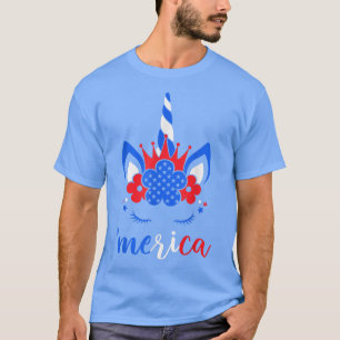 Camiseta Merica Funny Unicorn American Flag 4th Of July Gir
