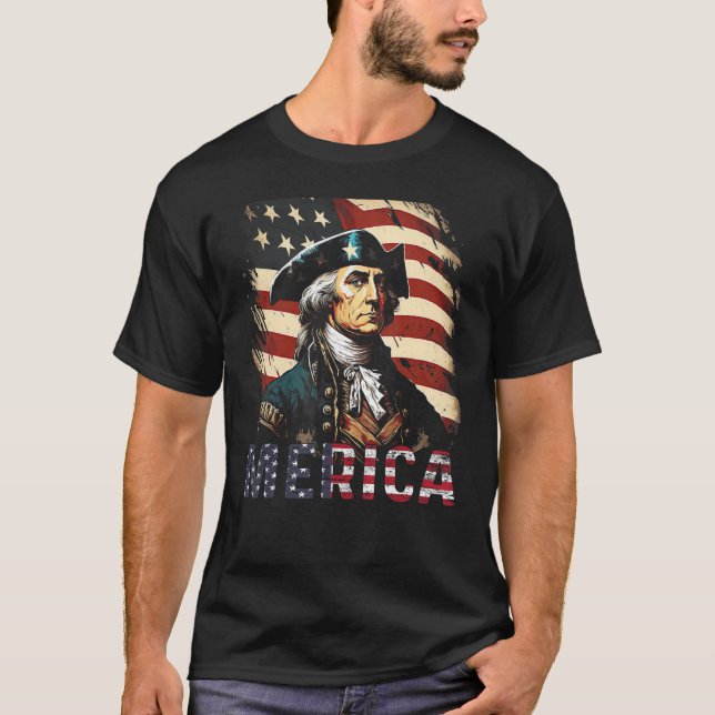 Camiseta Merica George Washington American Flag 4th of July (Anverso)
