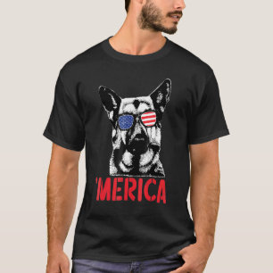 Camiseta Merica German Shepherd Bandera Americana Gafas de 