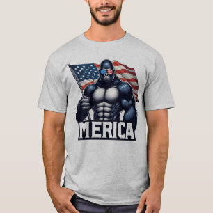 Camiseta MERICA – Gorila Patriótico Sosteniendo Bandera Ame