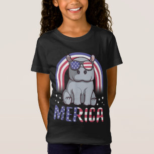 Camiseta Merica Hipopótamo Bandera Americana 4 de Julio Hip