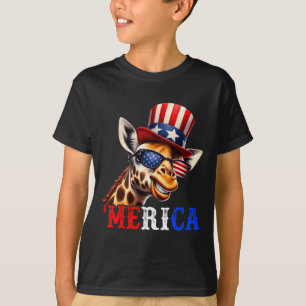 Camiseta Merica Jirafa Patriótica 4 De Julio Divertida Niño