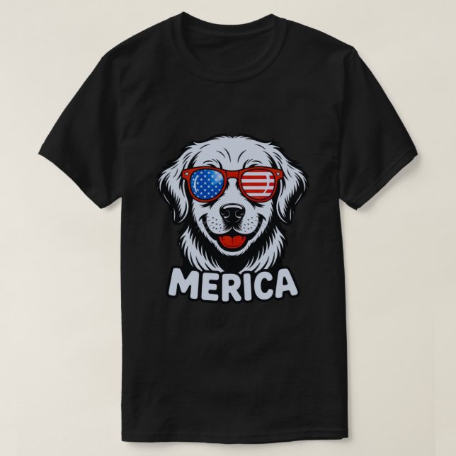 Camiseta Merica Patiotic Dog anteojos USA Bandera Americana (Diseño del anverso)