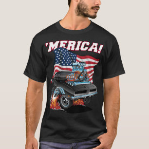 Camiseta Merica Patriotic Classic Muscar Car con bandera de