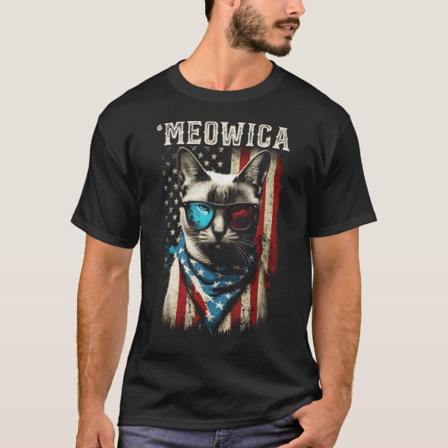 Camiseta Merica Patriotic Siamese Cat Meowica 4th of July C (Anverso)
