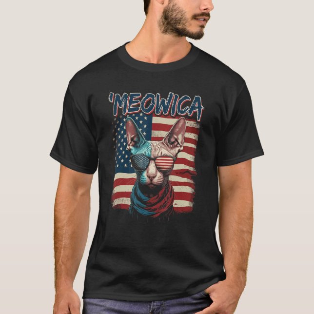 Camiseta Merica Patriotic Sphynx Cat Meowica 4th of July Ca (Anverso)