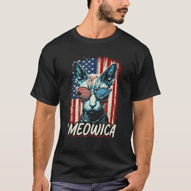 Camiseta Merica Patriotic Sphynx Cat Meowica 4th of July Ca (Anverso)