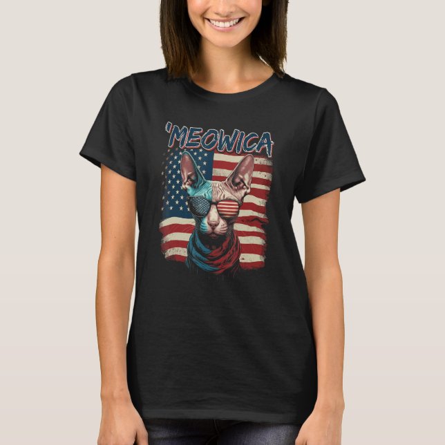 Camiseta Merica Patriotic Sphynx Cat Meowica 4th of July Ca (Anverso)