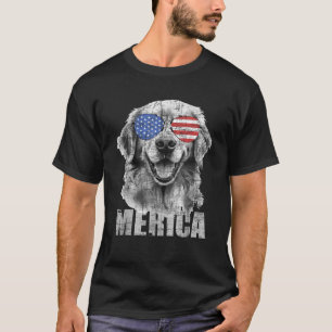 Camiseta Merica Patriótica Bandera Americana Golden Retriev