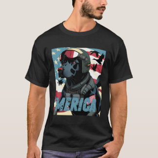 Camiseta Merica Patriótica Negro Labrador 4 De Julio Pato H