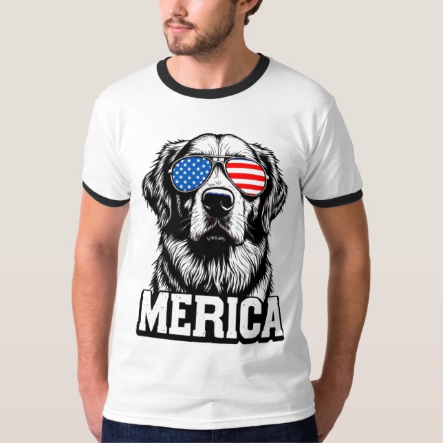 Camiseta 'Merica - Patriótico Golden Retriever (Anverso)