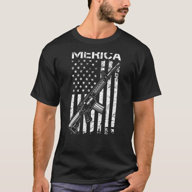 Camiseta MERICA Pro Gun AR15 Bandera de los Estados Unidos  (Anverso)