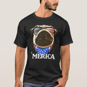 Camiseta Merica Pug Gafas de sol Cigare Bandera Americana P