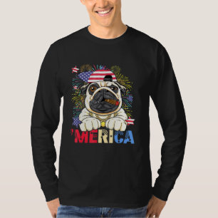 Camiseta Merica Pug Us Bandera Fuegos Artificiales 4 De Jul