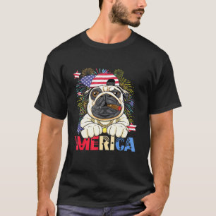 Camiseta Merica Pug Us Bandera Fuegos Artificiales 4 De Jul