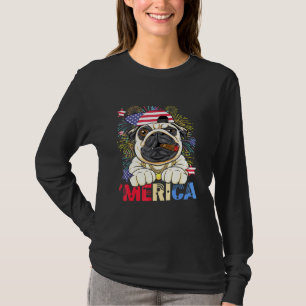 Camiseta Merica Pug Us Bandera Fuegos Artificiales 4 De Jul