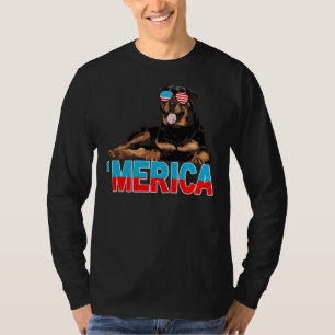 Camiseta Merica Rottweiler Bandera Estadounidense Gafas De 