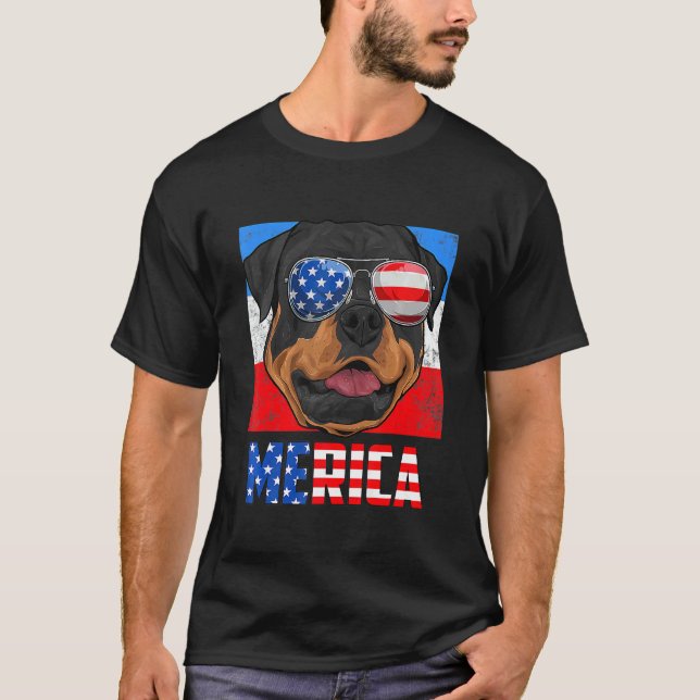 Camiseta Merica Rottweiler Perro Bandera Americana Gafas de (Anverso)