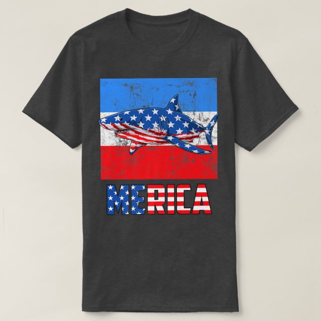 Camiseta Merica Shark 4th Of July Funny American Patriotic  (Diseño del anverso)