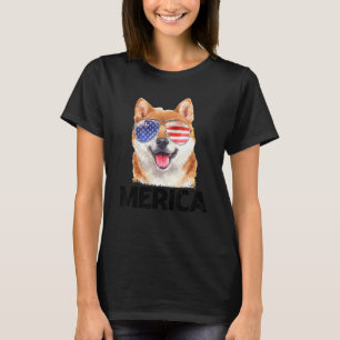 Camiseta Merica Shiba Inu Bandera Estadounidense Gafas De S