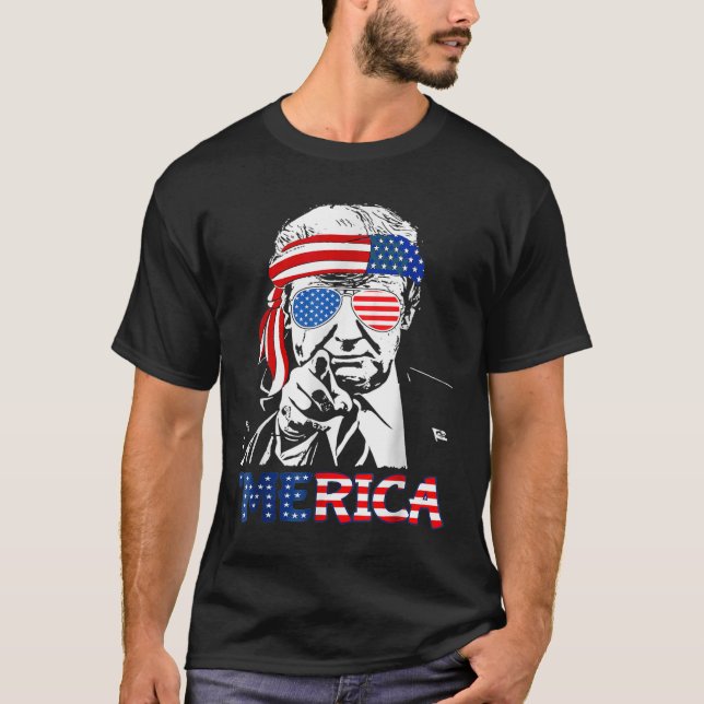 Camiseta Merica Shirt Felíz 4 De Julio Merica Trump (Anverso)