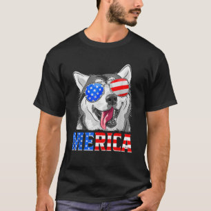 Camiseta Merica Siberian Husky Dog Bandera Estadounidense 4
