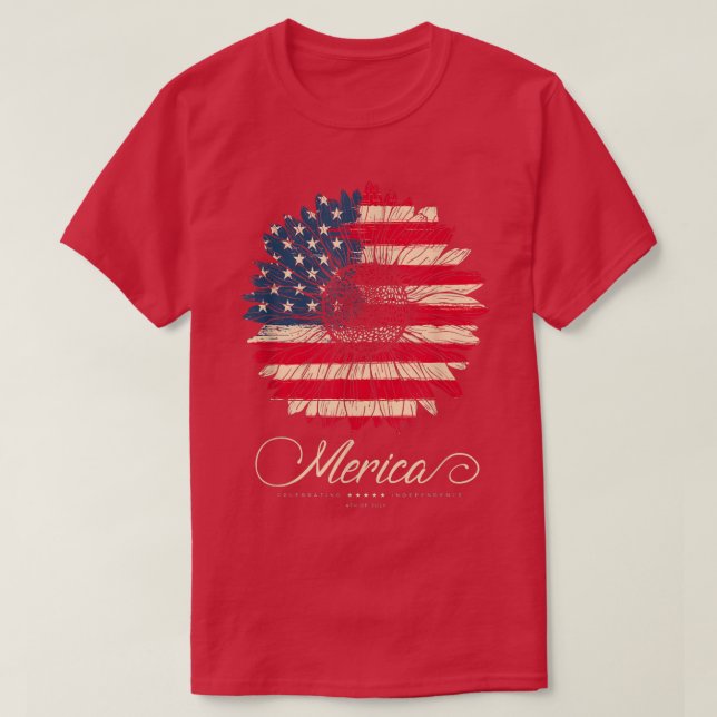 Camiseta Merica Sunflower Retro USA Flag 4th of July  (Diseño del anverso)