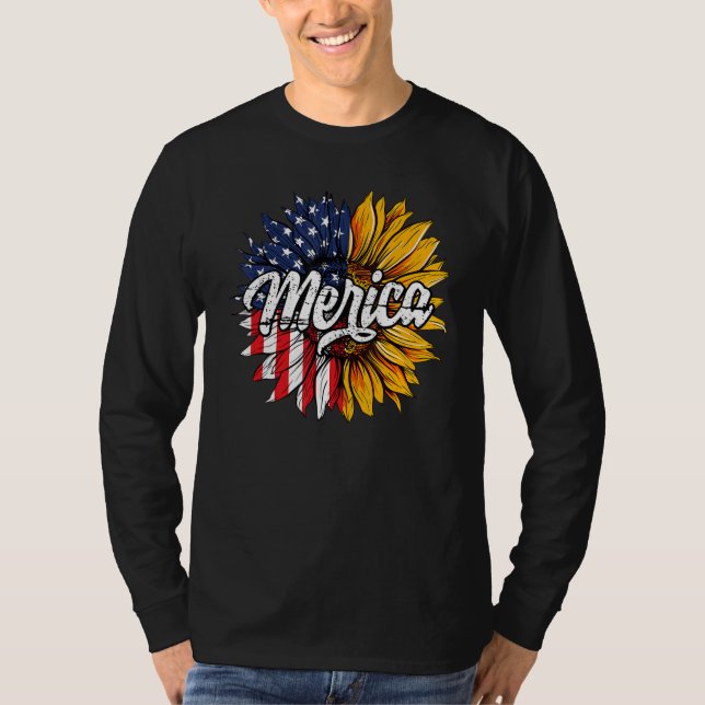 Camiseta Merica Sunflower USA America Flag (Anverso)