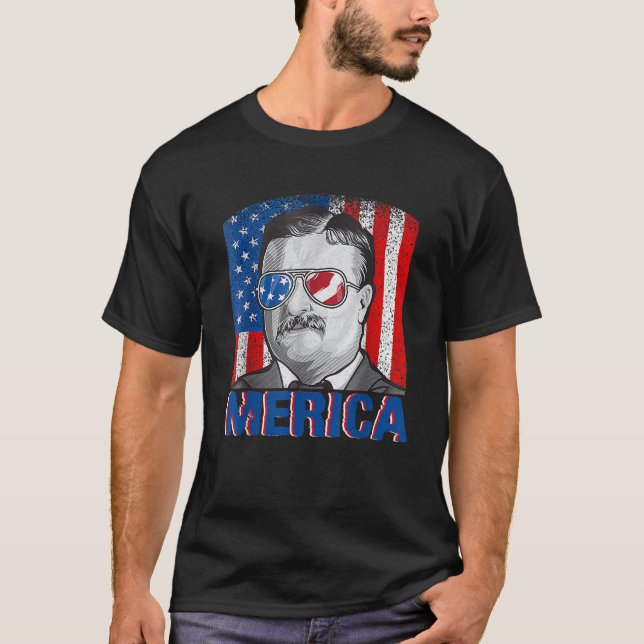 Camiseta Merica Teddy Roosevelt 4 de julio Bandera de Estad (Anverso)
