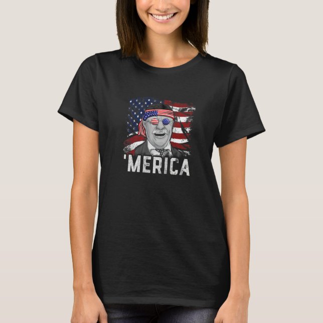 Camiseta Merica Theodore Roosevelt 4 De Julio American Fla (Anverso)