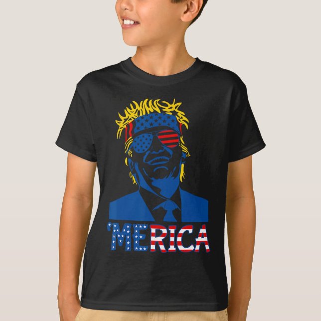 Camiseta Merica Trump Feliz 4 De Julio Bandera Norteamerica (Anverso)