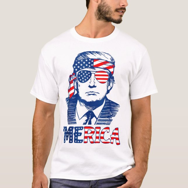 Camiseta MERICA TRUMP Feliz 4 De Julio Bandera Norteamerica (Anverso)