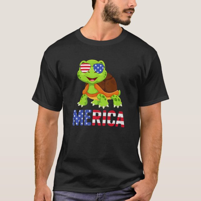 Camiseta Merica Ue Bandera Tortuga Gafas De Sol Patriótico  (Anverso)