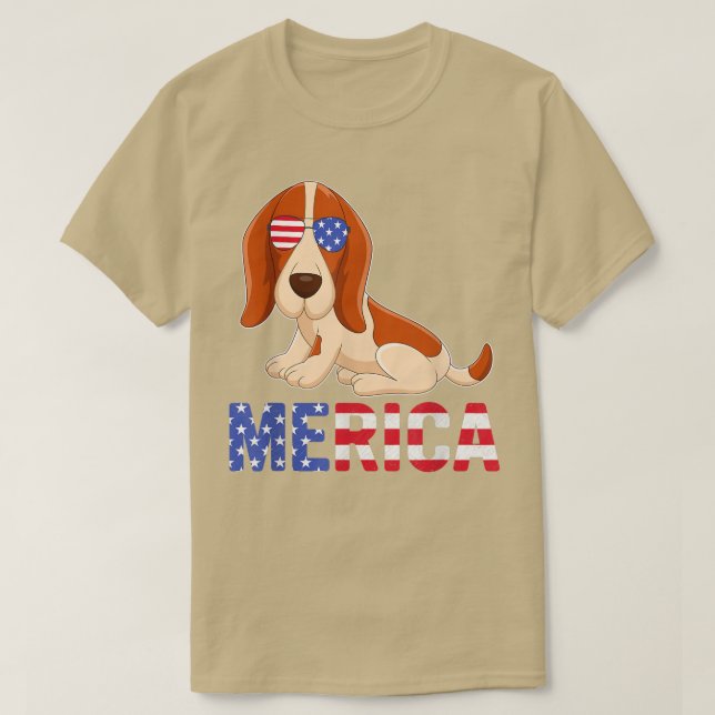 Camiseta Merica USA Bandera Basset Hound Dog Gafas De Sol 4 (Diseño del anverso)