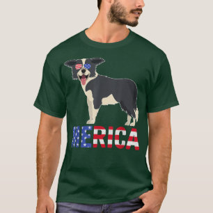 Camiseta Merica USA Bandera Frontera Collie Dog Gafas de so