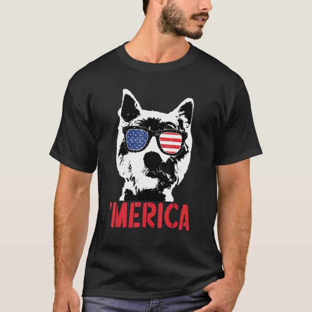 Camiseta Merica Westie Dog Bandera Americana Gafas De Sol 4 (Anverso)