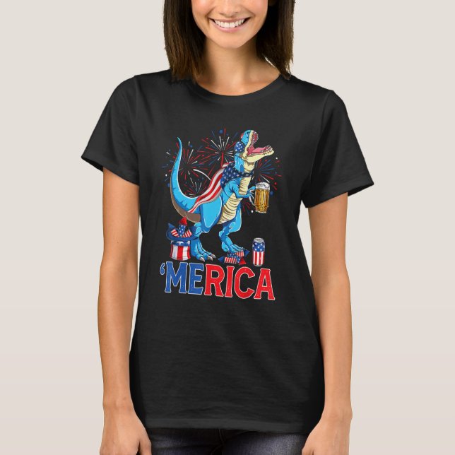 Camiseta Merican Rex & Beer Glass USA Flag Indepedence Day (Anverso)