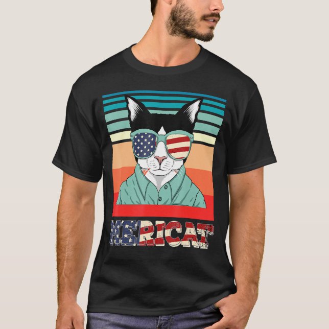 Camiseta Mericat 4 de julio Día de la Independencia Cat Uu  (Anverso)